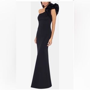 Betsy & Adam Ruffle One Shoulder Trumpet Gown
